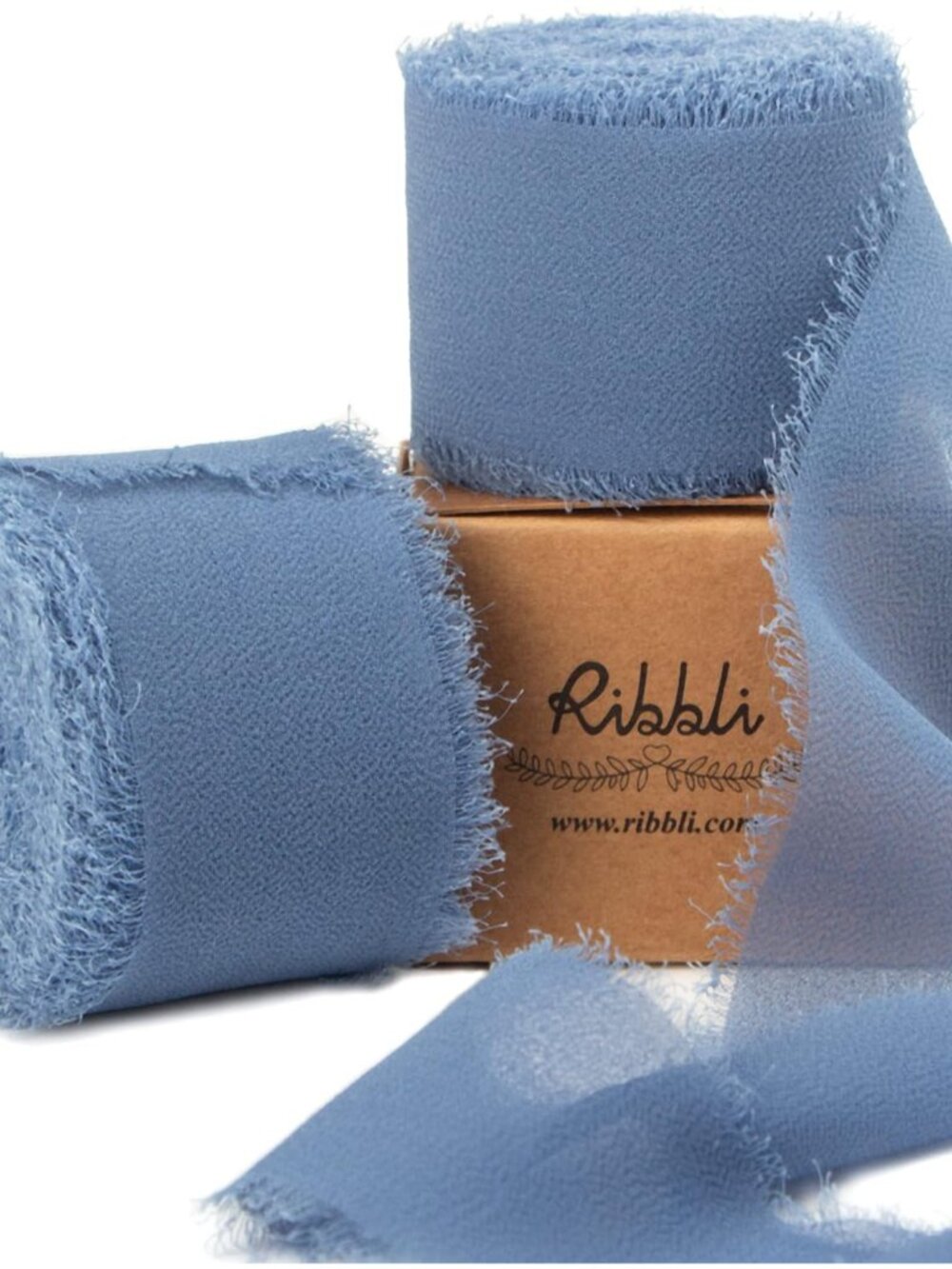 Dusty Blue Chiffon Ribbon 1-1/2 inch x 20 Yard Handmade Fringe Chiffon Silk Ribb